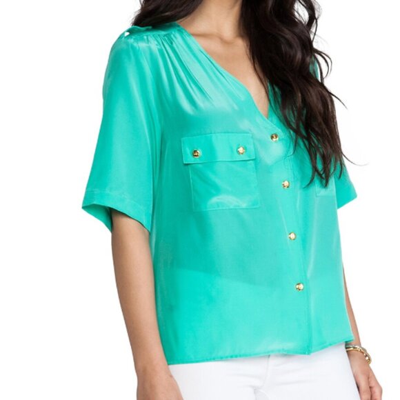 Amanda Uprichard Button-down Shortsleeve Courtney Top Mint Green XS - Picture 2 of 4